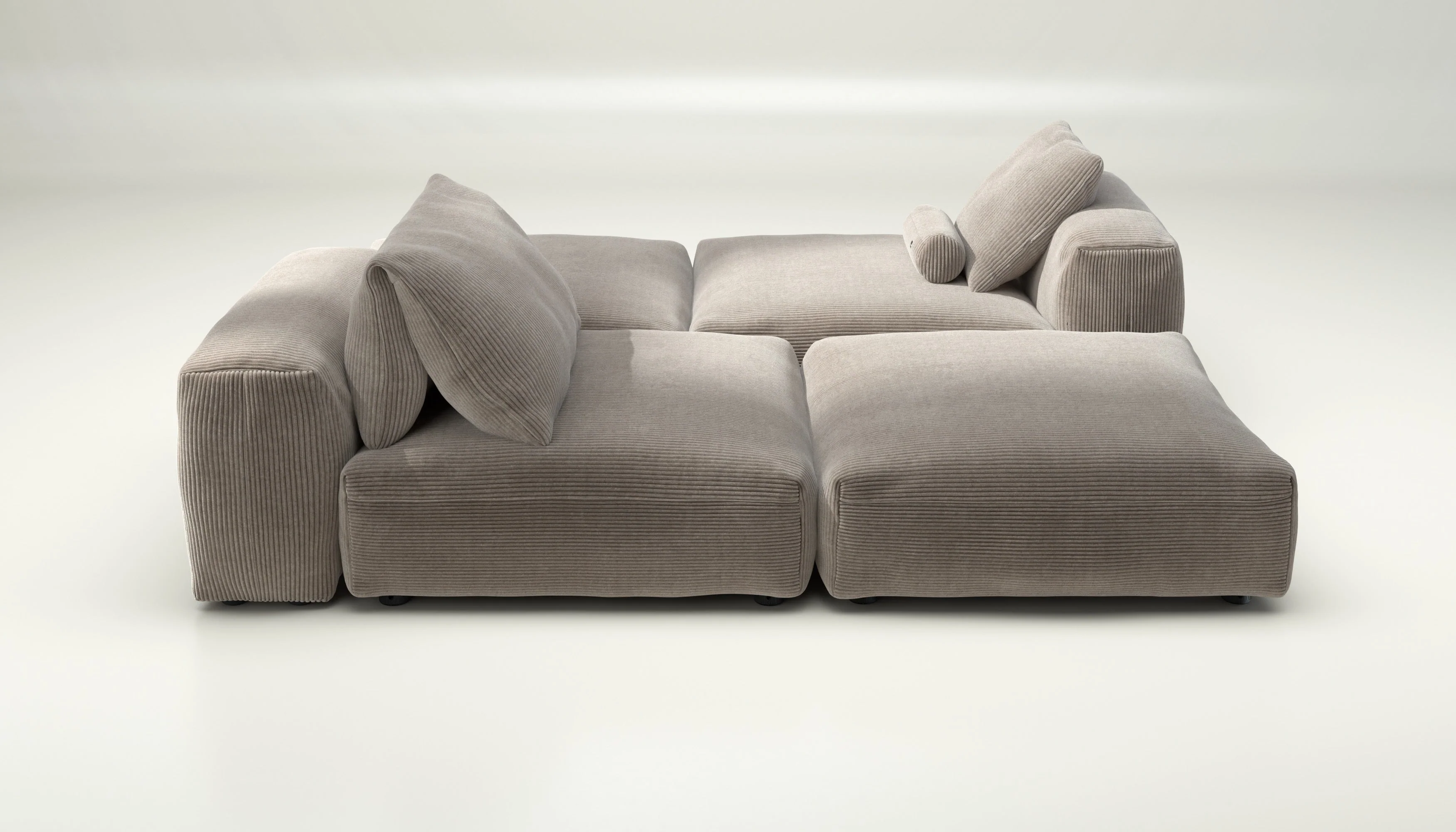 vetsak | Sofa Set 08 - Daybed - Cord Velour - Platinum | Modulaire Sofa | 6 Zits | Outdoor Island | Double lounger
