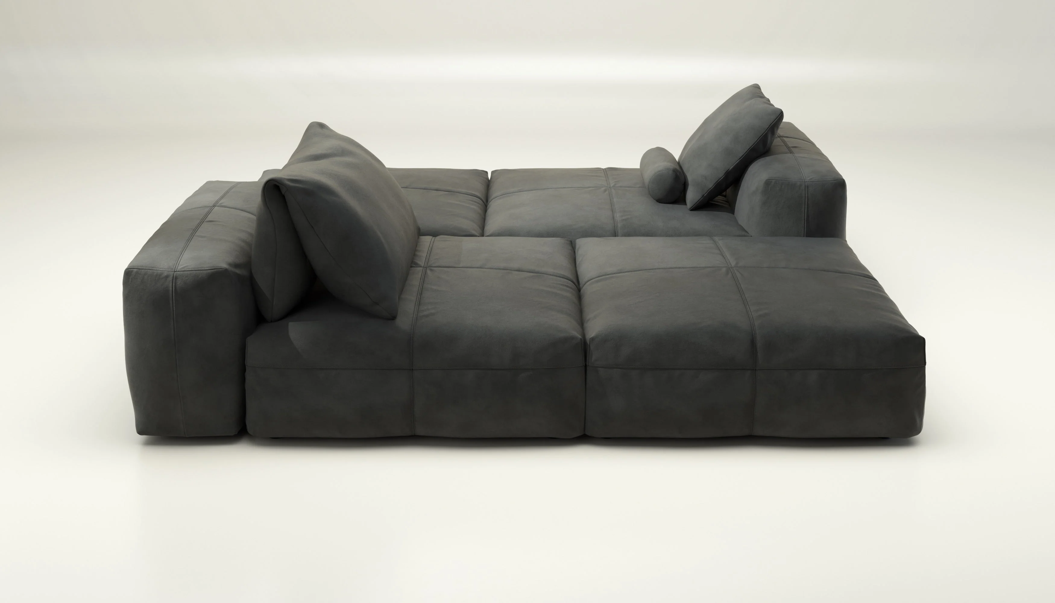 vetsak | Sofa Set 08 - Daybed - Leather - Dark Grey | Modulaire Sofa | 6 Zits | Outdoor Island | Double lounger